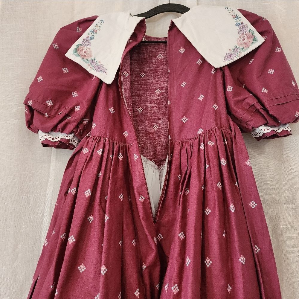 Vintage Daisy Kingdom Factory Dress Roses Floral Crinoline Burgundy Size 8 - Picture 16 of 17